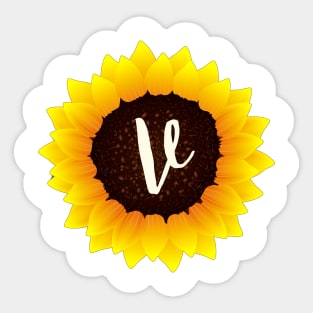 Floral Monogram V Bright Yellow Sunflower Sticker